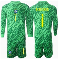 Camisa de time de futebol Brasil Alisson Becker #1 Goleiro Replicas 1º Equipamento Infantil Copa America 2024 Manga Comprida (+ Calças curtas)